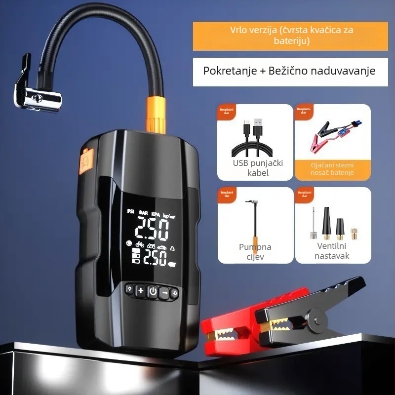 Automobilska pumpa za zrak s power bankom i hitnim pokretanjem – 14.8V, 120W, 35 L/min, Digitalni zaslon, 3 m kabel