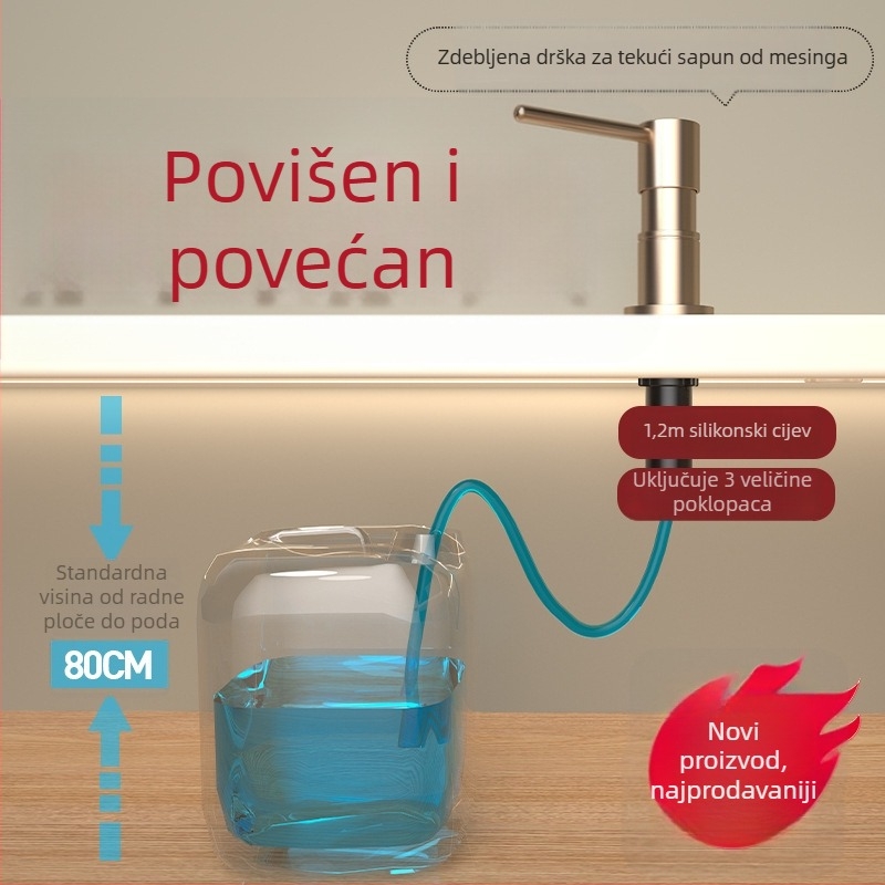 Dispenser sapuna za kuhinju – ručni pritisak, nehrđajući čelik, sprej obrada, produžni cijev