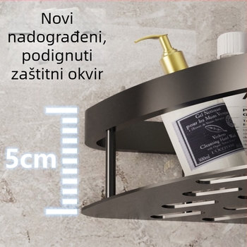 Kutna polica za kupaonicu – 3 etaže, zidni sustav bez bušenja, Space aluminij, nosivost 5–10 kg