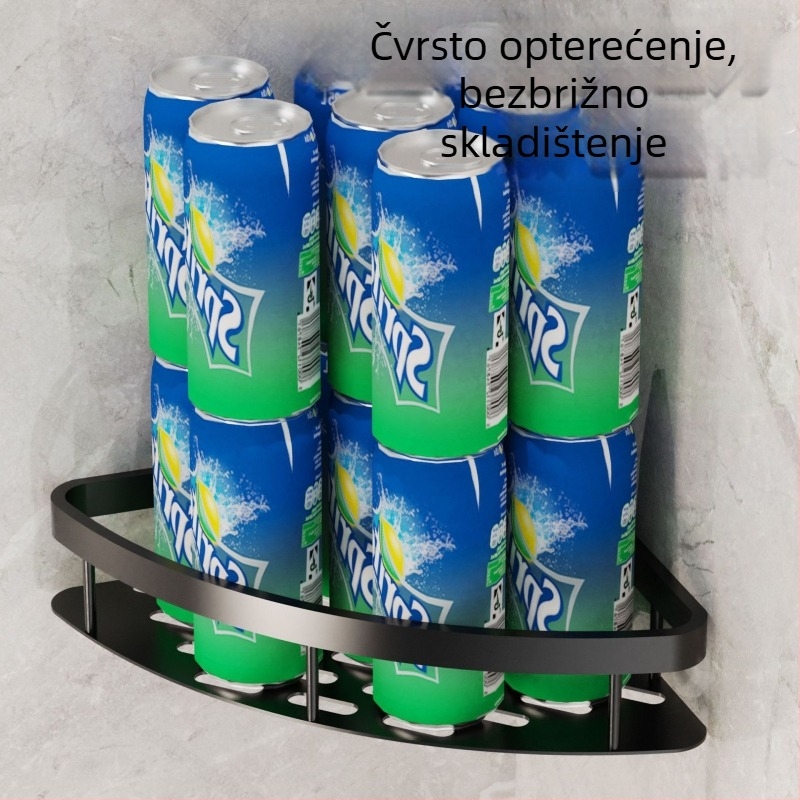 Kutna polica za kupaonicu – 3 etaže, zidni sustav bez bušenja, Space aluminij, nosivost 5–10 kg