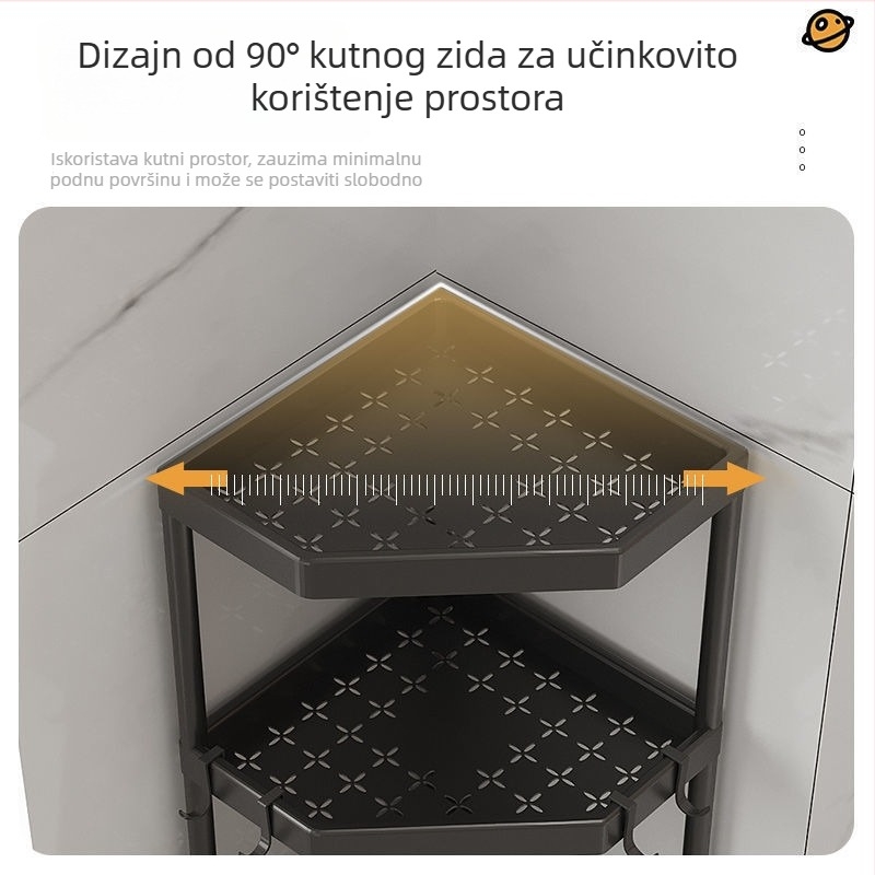 Kupaonski podni regal za pohranu, kutni dizajn, bez bušenja, 1 polica, moderni minimalistički stil