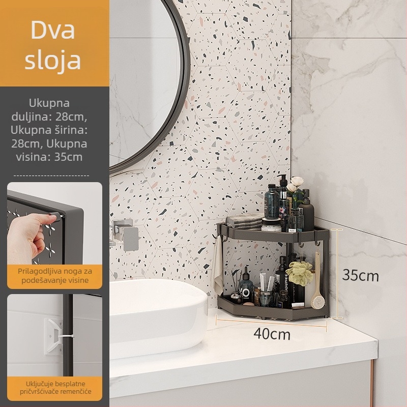 Kupaonski podni regal za pohranu, kutni dizajn, bez bušenja, 1 polica, moderni minimalistički stil