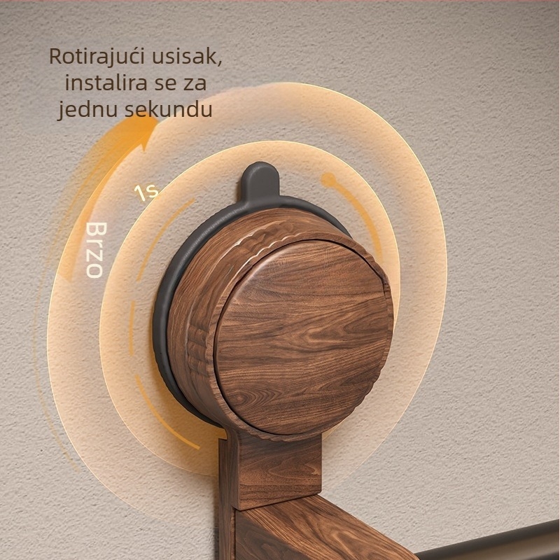 Zidni držač ručnika za kupaonicu s vakuum čašicama, bez bušenja, orahov dizajn u vintage stilu, aluminijska legura, Qian