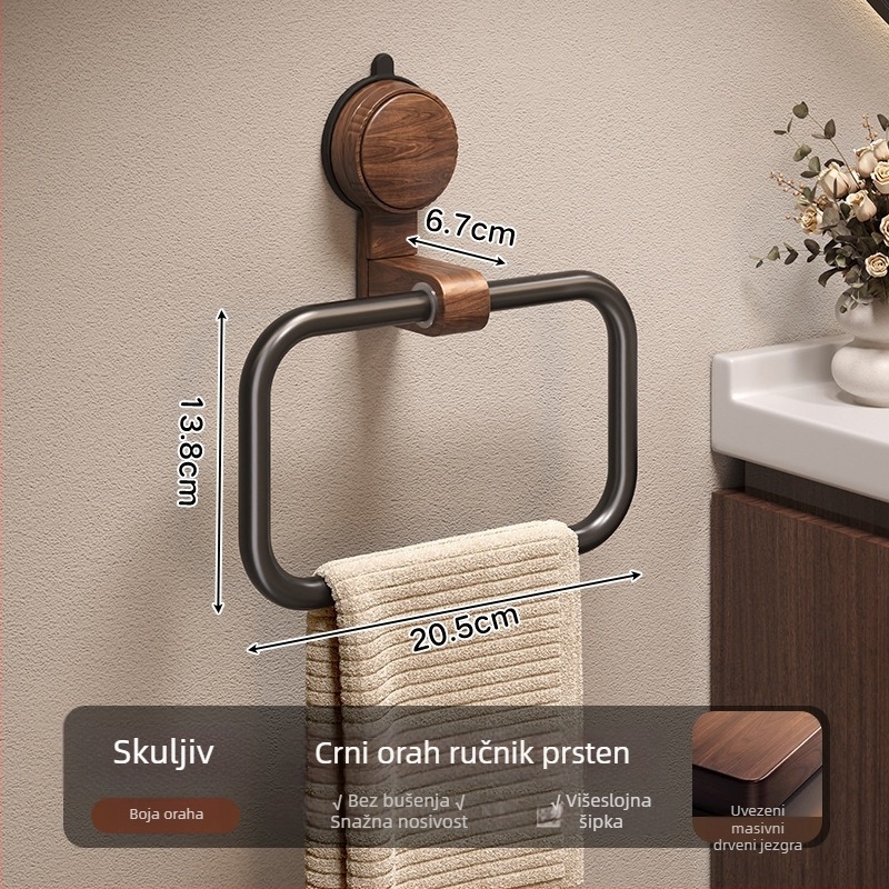Zidni držač ručnika za kupaonicu s vakuum čašicama, bez bušenja, orahov dizajn u vintage stilu, aluminijska legura, Qian