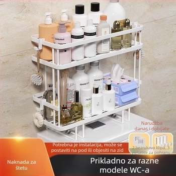 Kupaonski kutni regal za pohranu, iznad toaleta, dvostruki nivo, od željeza, jednostavnog i modernog stila