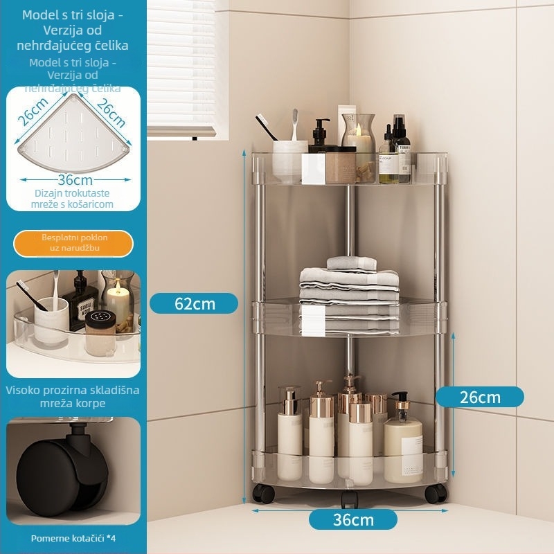 Plastični kutni rega s dvije razine, podna podrška za kuhinju i kupaonu — površinska obrada sprejom plastike, CE certifikat, nosivost 2–5 kg