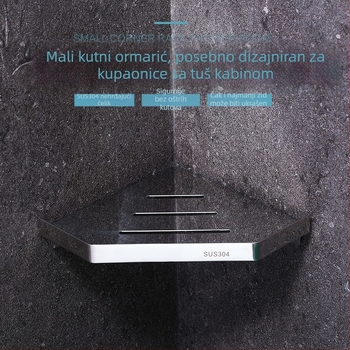 Trokutna kutna polica od nehrđajućeg čelika 304, montaža bez bušenja, oblik ventilatora, 1 razina, nosivost 30 kg