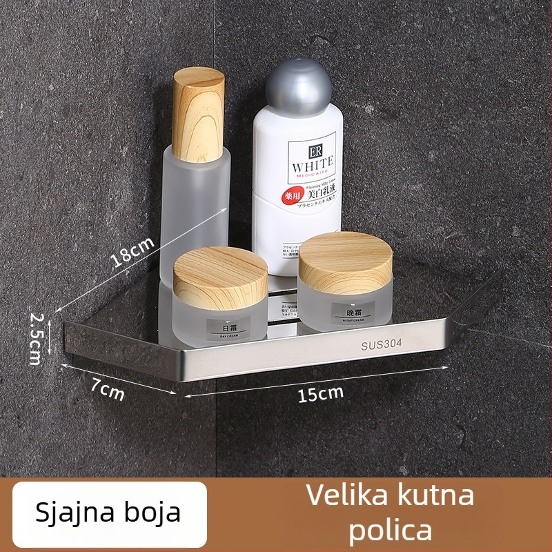 Trokutna kutna polica od nehrđajućeg čelika 304, montaža bez bušenja, oblik ventilatora, 1 razina, nosivost 30 kg