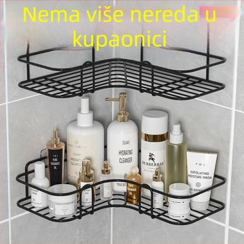 Zidni kupaonski ormarić s trokutastom košarom, bez bušenja, od željeza, jednodijelni, nordijski stil, nosivost 5–10 kg