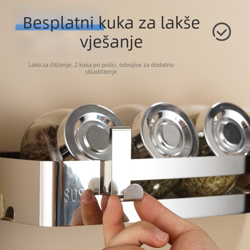 Zidni kutni stalak od nehrđajućeg čelika 304, polirana površina, bez bušenja, više etaža, nosivost 20 kg