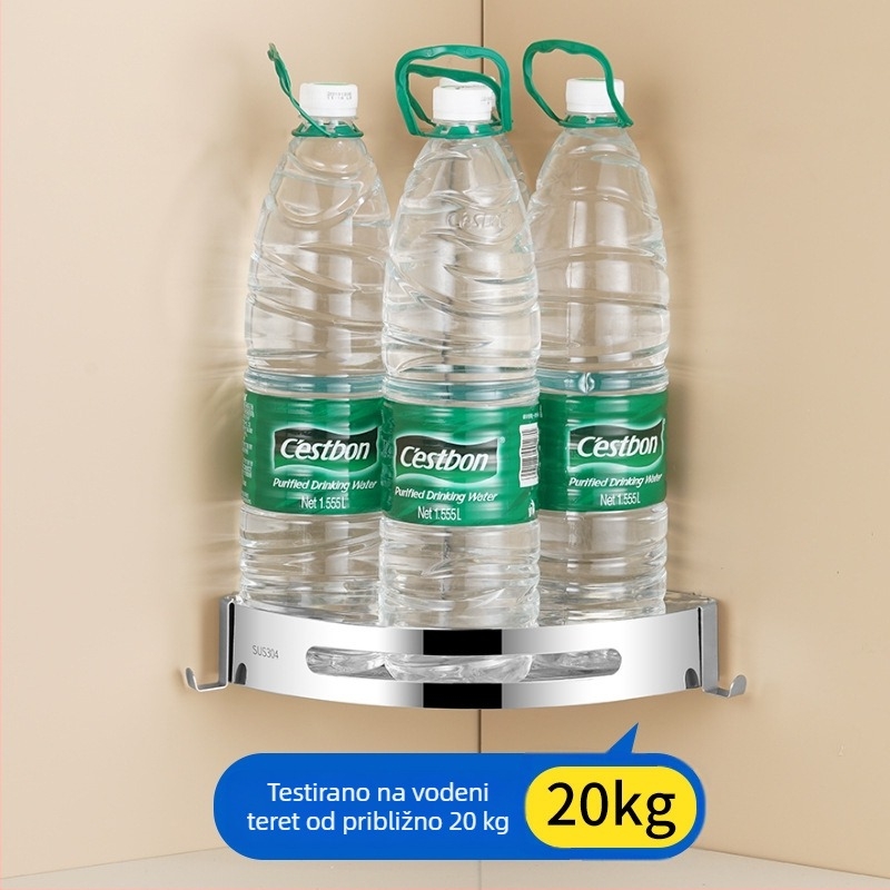 Zidni kutni stalak od nehrđajućeg čelika 304, polirana površina, bez bušenja, više etaža, nosivost 20 kg