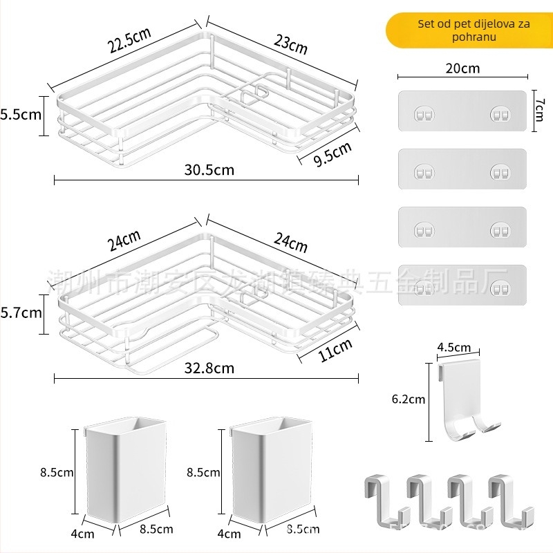 Nehrđajući čelični trokutasti polič do kupaonice – zidni, 1 etaža, sklopivi i pomični, bez bušenja, kreativan dizajn, Zhen dian