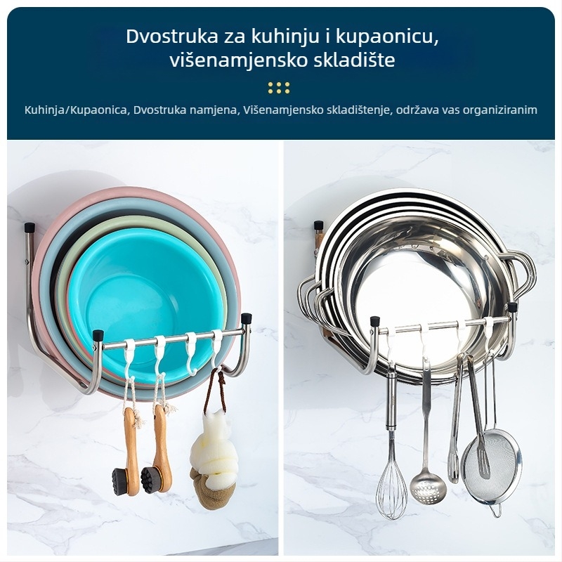 Polica od nehrđajućeg čelika za umivaonik, zidni držač za ručnike; višestruka uporaba, otporna na vlagu; 1 polica; pogodna za kupaonicu, kozmetiku, kuhinju.