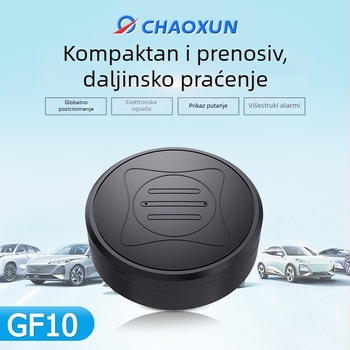 GF10 GPS locator za automobil — kompaktan i lagan, podržava TF karticu, GPS točnost 1–50 m, baterija 72 h, vodootporan za svakodnevnu uporabu, USB napajanje