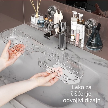 Zidna polica za kupaonicu s usisnim sustavom – 1 razina, svijetli luksuzni stil, montaža bez bušenja, nosivost 10