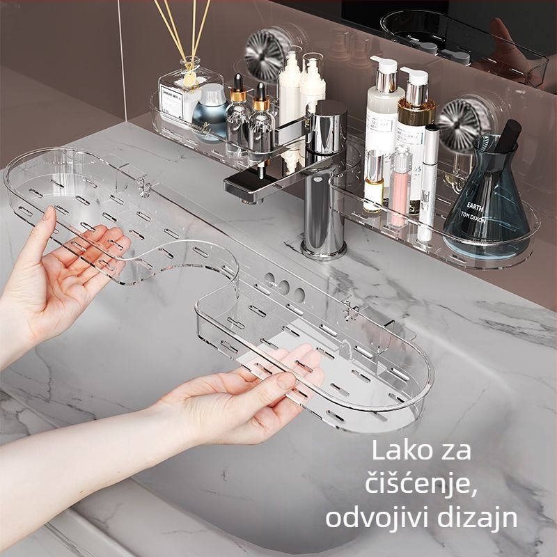 Zidna polica za kupaonicu s usisnim sustavom – 1 razina, svijetli luksuzni stil, montaža bez bušenja, nosivost 10