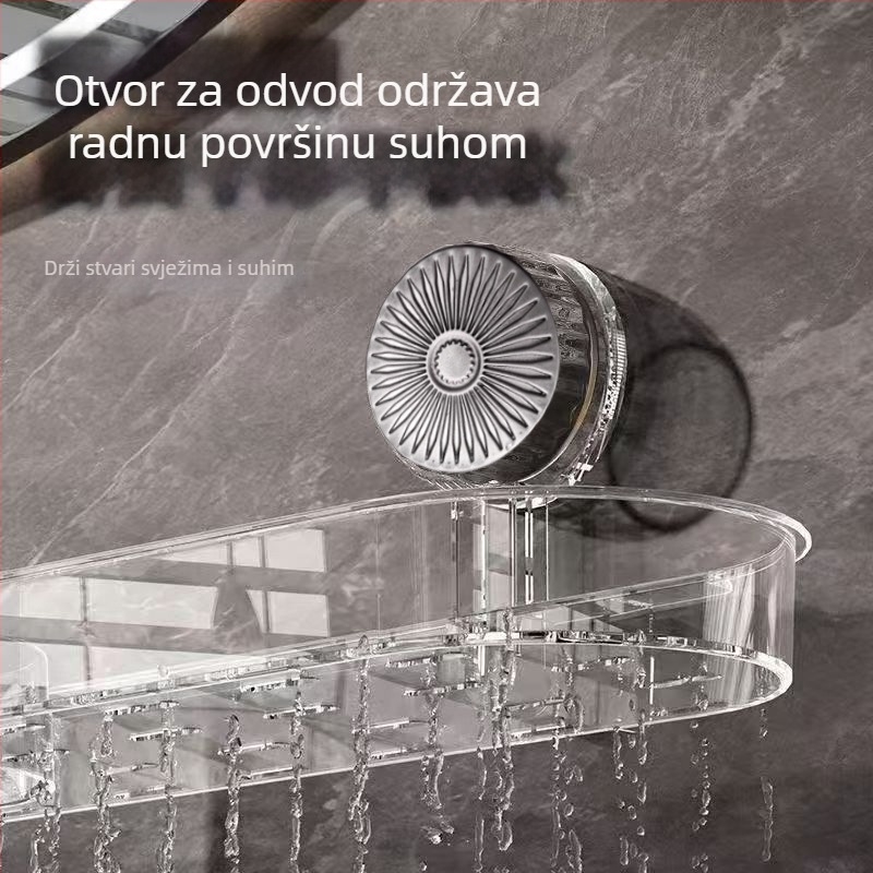 Zidna polica za kupaonicu s usisnim sustavom – 1 razina, svijetli luksuzni stil, montaža bez bušenja, nosivost 10