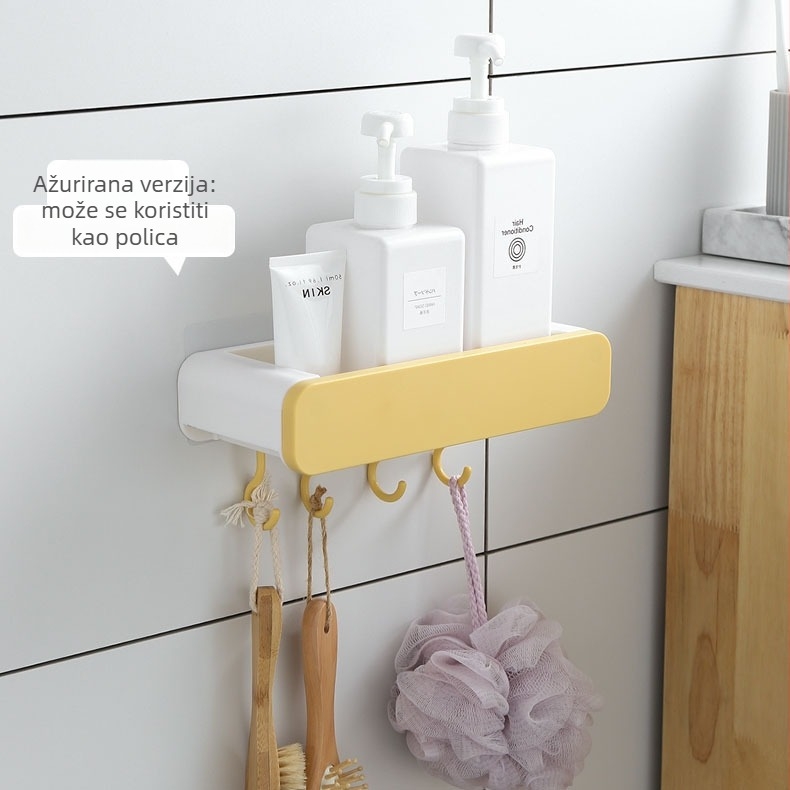 Zidni organizator za umivaonik – usisna montaža, bez bušenja, plastika, 1 razina, kupaonica