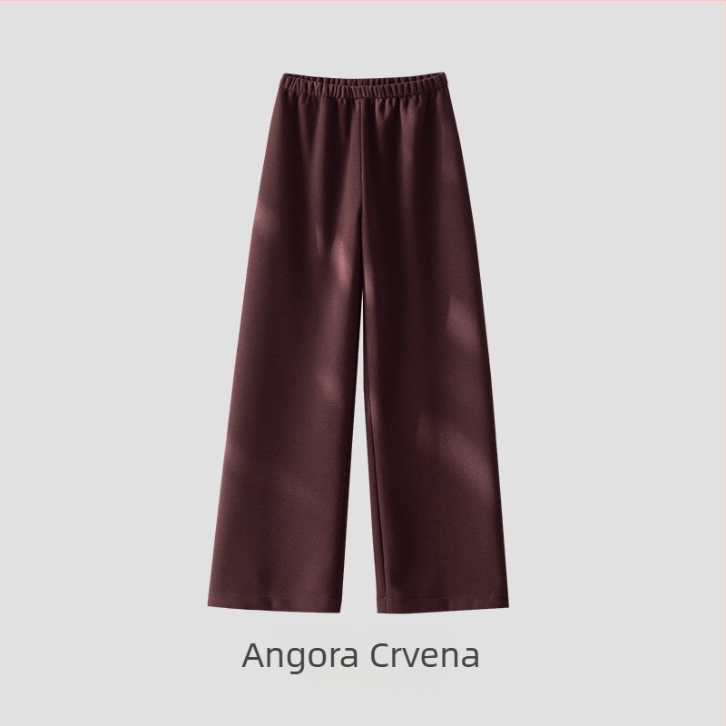 Ženske hlače od vune i acetata, ravno široke nogavice, visok struk, elegantan uredski stil, jesen-zima 2025