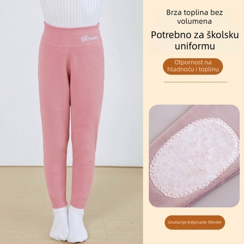 Dječje termalne hlače s flisom, 90% poliester, kašmirski dojam, visoki pojas, jesensko-zimska baza, zaštita koljena