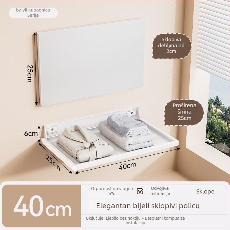 Zidni sklopivi regal za kupaonicu, karbonsko čelik, premaz plastnim sprejom, nosivost 10 kg, 1 polica