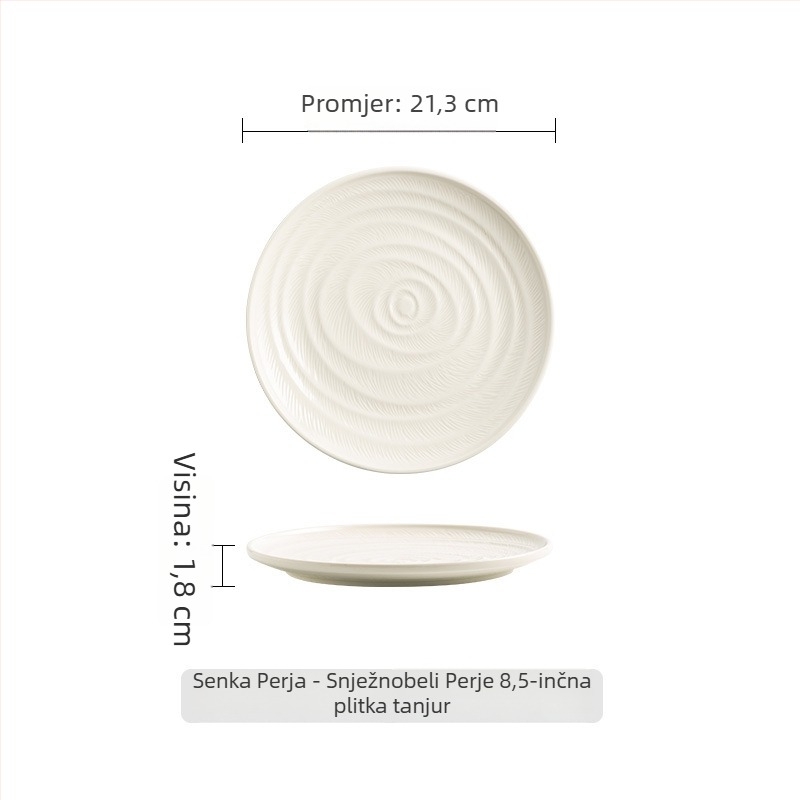 Porcelanski tanjur za večeru, duboki tanjur u obliku pera, skandinavski stil, pogodan za mikrovalnu, završna površina ispod glazure