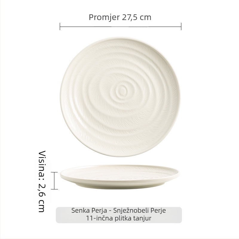 Porcelanski tanjur za večeru, duboki tanjur u obliku pera, skandinavski stil, pogodan za mikrovalnu, završna površina ispod glazure