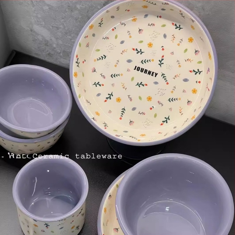 Porcelanski set posuđa – cvjetni uzorak, stil svježeg zraka, pogodna za mikrovalnu, tisak logotipa