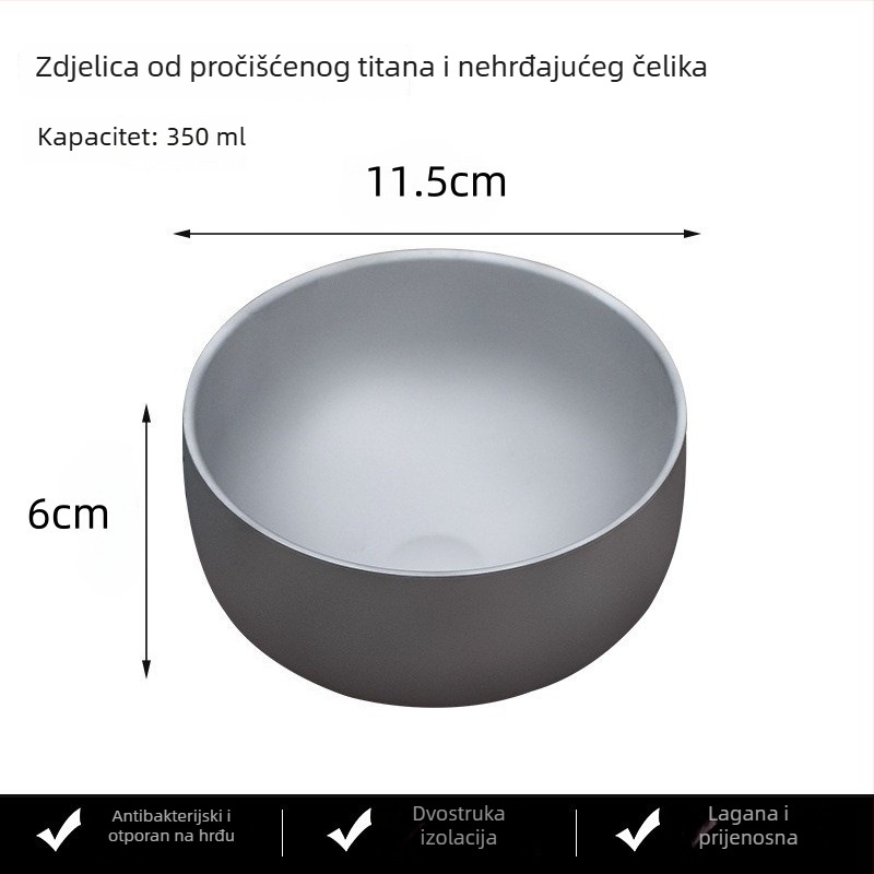 Titanska zdjela s dvostrukim stijenkama i izolacijom topline, za kampiranje, vrhunska posuda za jelo