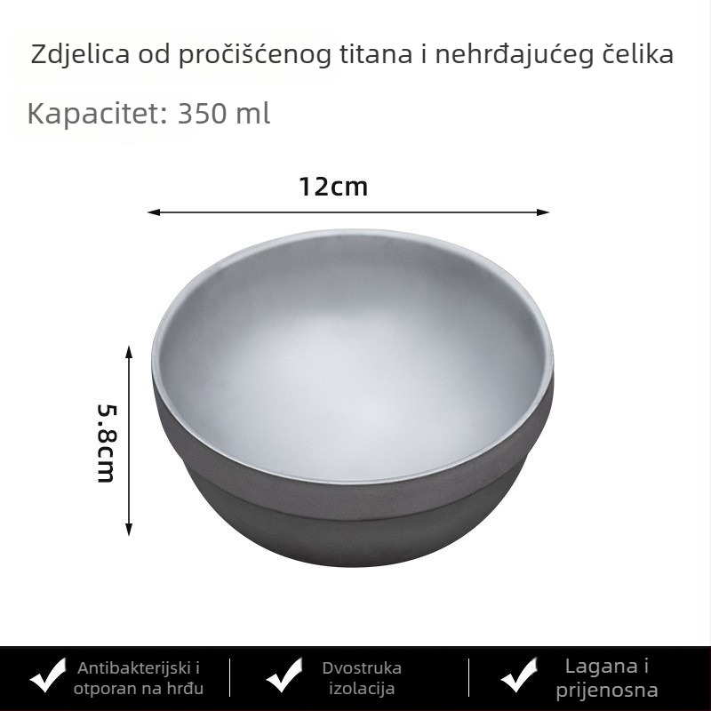 Titanska zdjela s dvostrukim stijenkama i izolacijom topline, za kampiranje, vrhunska posuda za jelo