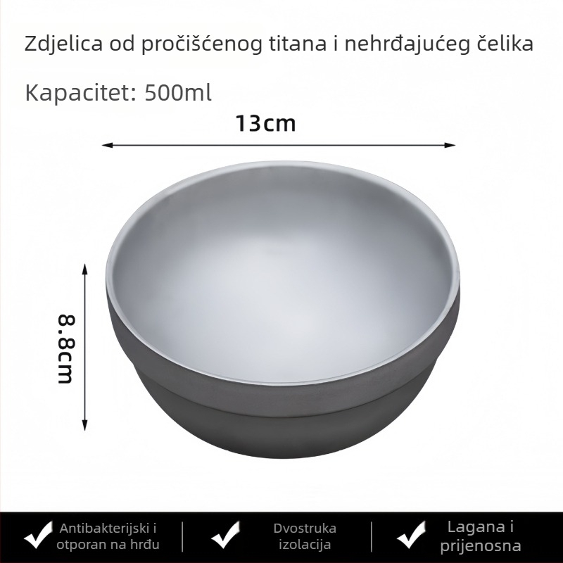 Titanska zdjela s dvostrukim stijenkama i izolacijom topline, za kampiranje, vrhunska posuda za jelo