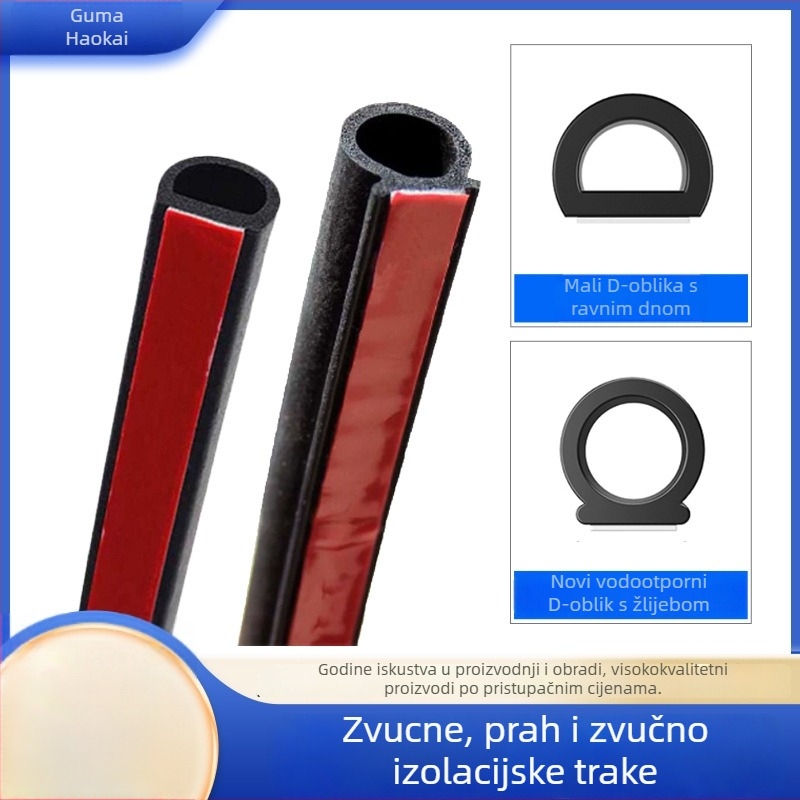 Haokai Univerzalni gumeni brtveni trak za vrata automobila, D-tip žlijeba, samoljepljiv, vodootporan, zvučna izolacija