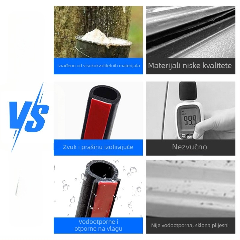 Haokai Univerzalni gumeni brtveni trak za vrata automobila, D-tip žlijeba, samoljepljiv, vodootporan, zvučna izolacija