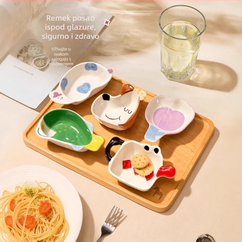 Keramička zdjela za dipove - nepravilan oblik, crtni uzorak, sladak stil, prikladna za mikrovalnu pećnicu