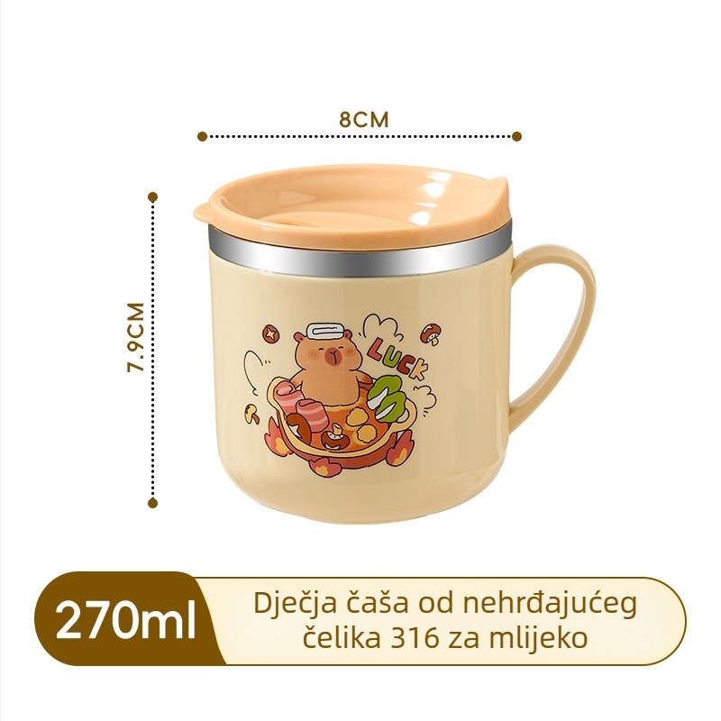 Dječja zdjela od 316 čelične nehrđajuće, prehrambene kvalitete, s poklopcem, zaštita od opeklina, mikrovalna pećnica sigurna