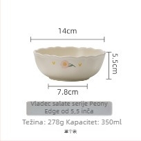 Porcelanski zdjela i tanjur s čipkastim uzorkom božura, okrugli oblik, ručno oslikani, pogodno za mikrovalnu pećnicu