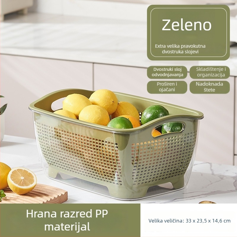 Plastični odvodni koš za pranje voća i povrća — višefunkcijski kuhinjski koš Mori gaopai (predstavljen 2024.) (Materijal: plastika; Kategorija: koš za voće; Stil: moderni minimalizam; Predstavljen: 2024)