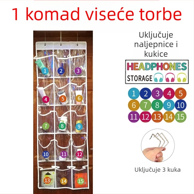 Vješena torbica za pohranu s 15 pretinaca, netkani materijal, zidna ili na vrata, višenamjenska