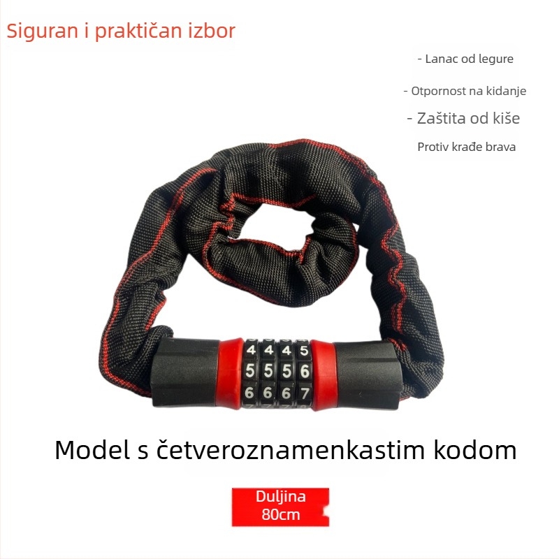 Kodirani lančani lokot za bicikle, električna vozila i motocikle – legura, zaključavanje pomoću koda, suvremeni minimalistički dizajn