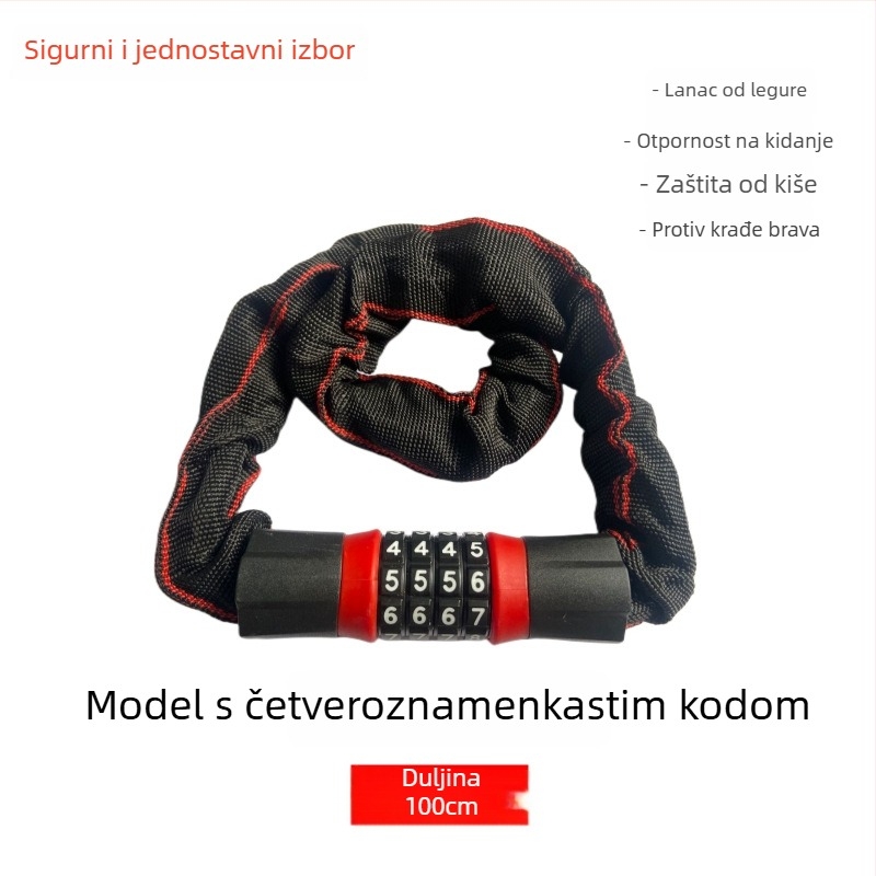 Kodirani lančani lokot za bicikle, električna vozila i motocikle – legura, zaključavanje pomoću koda, suvremeni minimalistički dizajn