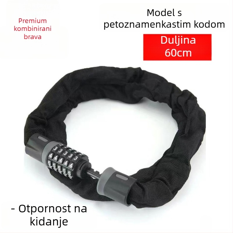Kodirani lančani lokot za bicikle, električna vozila i motocikle – legura, zaključavanje pomoću koda, suvremeni minimalistički dizajn