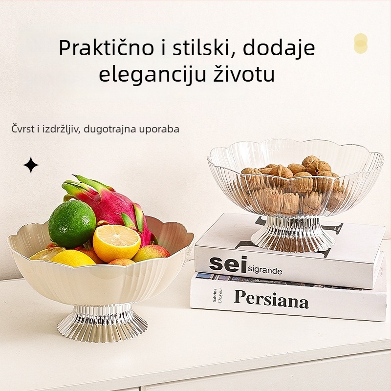 Plastična posuda za voće s pozlaćenim rubom, cvjetnog oblika, velike kapacitete; lagani luksuz stil, jednostavan stil