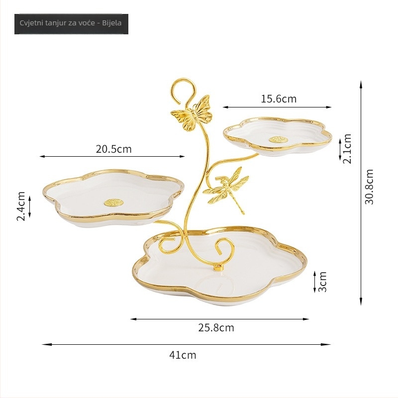 Porcelanski višeslojni tanjur voća za kućnu upotrebu, Hongxing Ceramics, stil lagani luksuz, retro stil