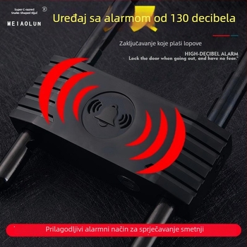 Mehanički U-oblikovani sigurnosni zasun za vrata trgovine s alarmom, model Bj08, debljina šipke 13 mm, razmak šipki 90 mm, materijal: cinkov legura i kaljeno čelik.