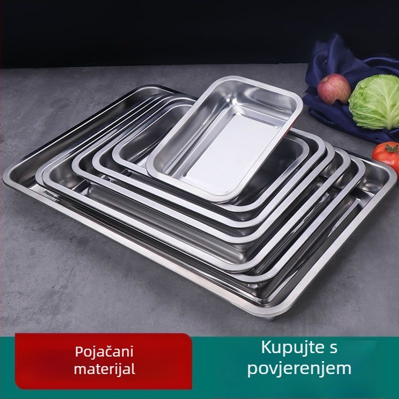 Četvrtasti tanjur od nehrđajućeg čelika, polirana površina, jednobojni dizajn, moderni minimalistički stil