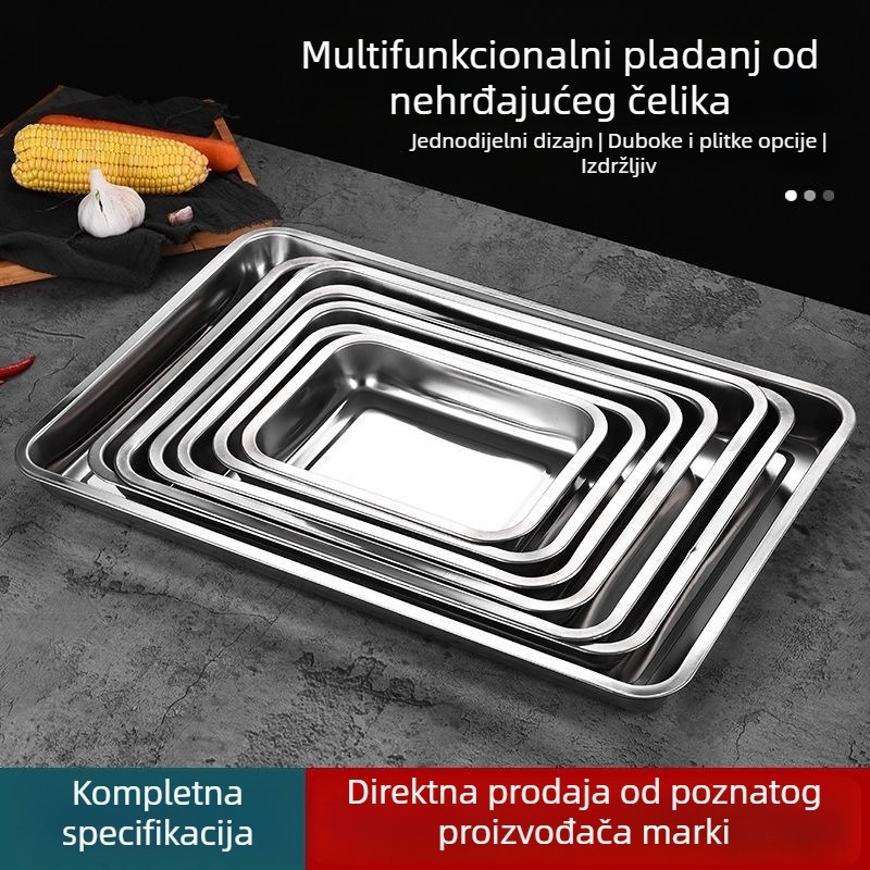Četvrtasti tanjur od nehrđajućeg čelika, polirana površina, jednobojni dizajn, moderni minimalistički stil