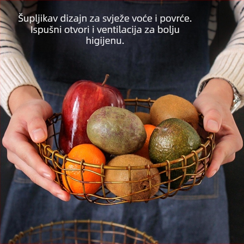 Košara za pohranu od željezne žice, ručno pletena, japanskog stila, model 1518005, za voće i sitnice