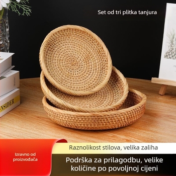 Zhenghong Model 3 Retro Ručno Pleteni Košarica za Pohranu, Okružna Košarica za Voće i Grickalice, za Dnevni Stol