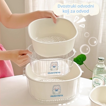 Dvojni koš za pranje povrća s odvodom, plastični kuhinjski koš, marka Yiyu, novi kineski stil