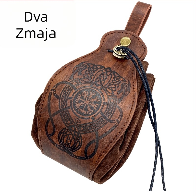 Muška torbica za pojas s vikingskim reljefnim uzorkom, može se objesiti na pojas, PU koža, podstava od sintetičke kože